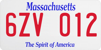 MA license plate 6ZV012