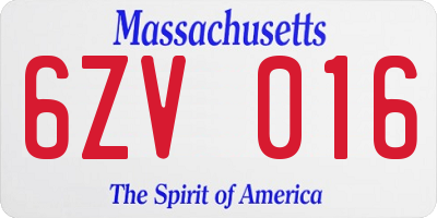 MA license plate 6ZV016