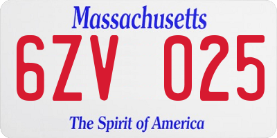 MA license plate 6ZV025