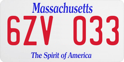 MA license plate 6ZV033