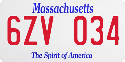 MA license plate 6ZV034