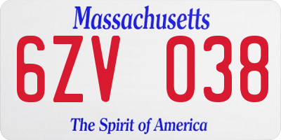 MA license plate 6ZV038
