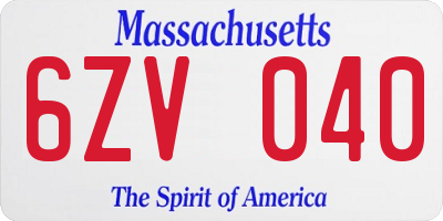 MA license plate 6ZV040