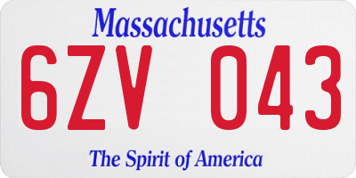 MA license plate 6ZV043