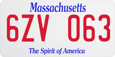 MA license plate 6ZV063
