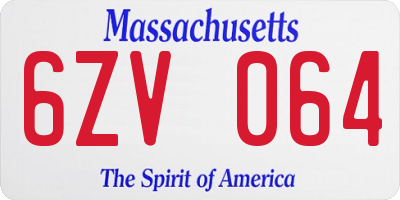 MA license plate 6ZV064