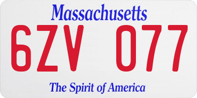 MA license plate 6ZV077