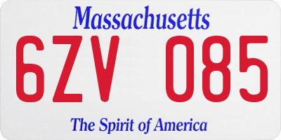 MA license plate 6ZV085