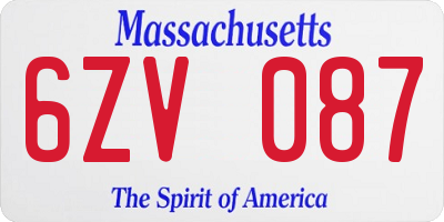 MA license plate 6ZV087