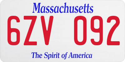 MA license plate 6ZV092