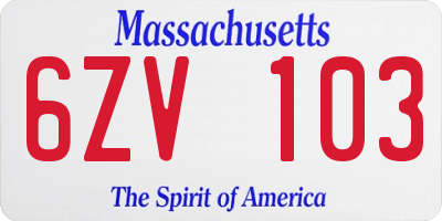 MA license plate 6ZV103
