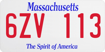 MA license plate 6ZV113