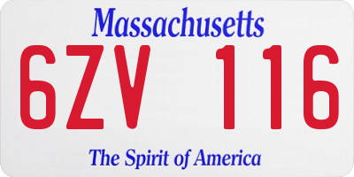MA license plate 6ZV116