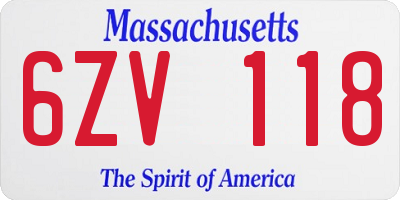 MA license plate 6ZV118
