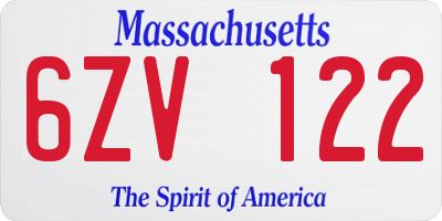 MA license plate 6ZV122