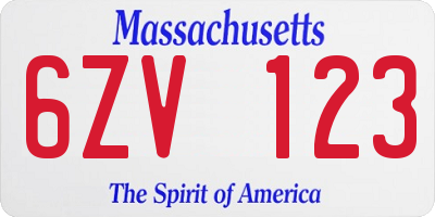 MA license plate 6ZV123