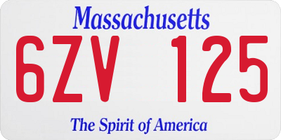 MA license plate 6ZV125