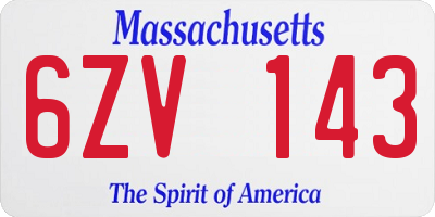 MA license plate 6ZV143