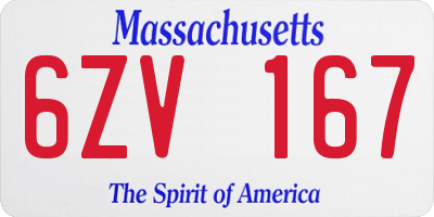 MA license plate 6ZV167