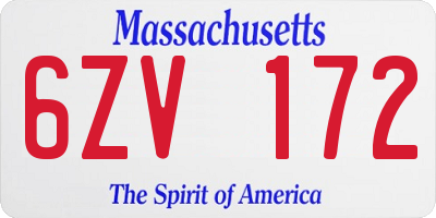 MA license plate 6ZV172