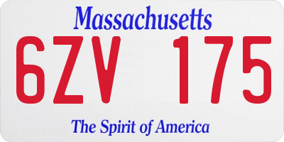 MA license plate 6ZV175