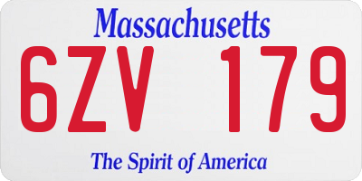 MA license plate 6ZV179
