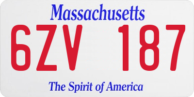 MA license plate 6ZV187