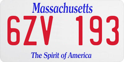 MA license plate 6ZV193