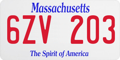 MA license plate 6ZV203