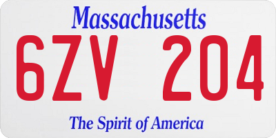 MA license plate 6ZV204