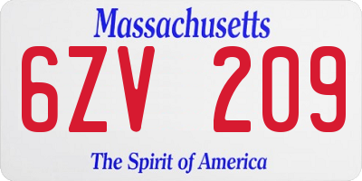 MA license plate 6ZV209
