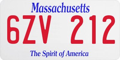 MA license plate 6ZV212