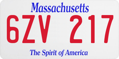MA license plate 6ZV217