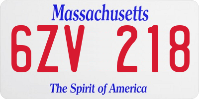 MA license plate 6ZV218