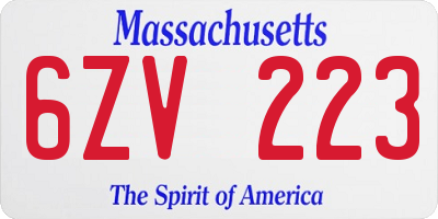 MA license plate 6ZV223