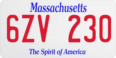 MA license plate 6ZV230