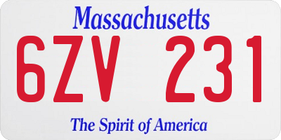 MA license plate 6ZV231