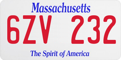 MA license plate 6ZV232