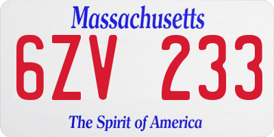 MA license plate 6ZV233