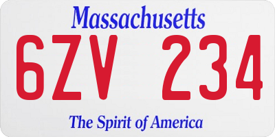 MA license plate 6ZV234