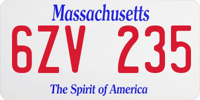 MA license plate 6ZV235