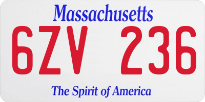 MA license plate 6ZV236