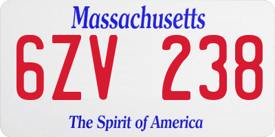 MA license plate 6ZV238