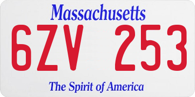 MA license plate 6ZV253