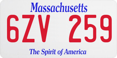 MA license plate 6ZV259