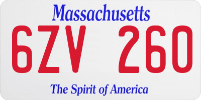 MA license plate 6ZV260