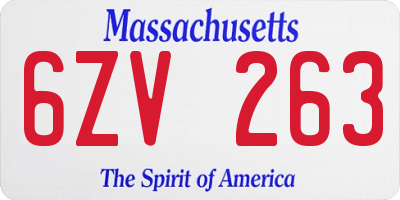 MA license plate 6ZV263