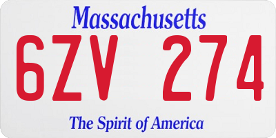 MA license plate 6ZV274
