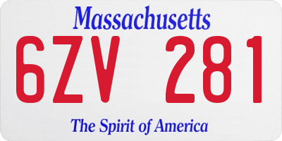 MA license plate 6ZV281
