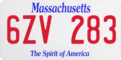 MA license plate 6ZV283